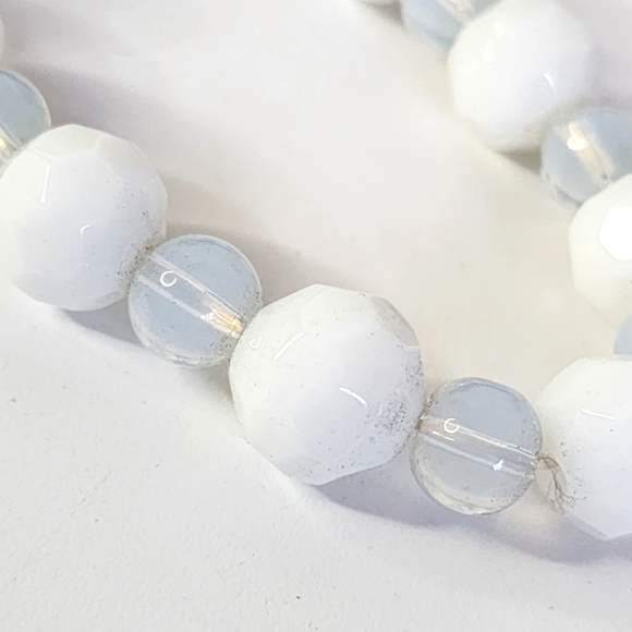 Handcrafted Opalite and Faceted White Crystal Beads Bracelet - Picture 5 of 8